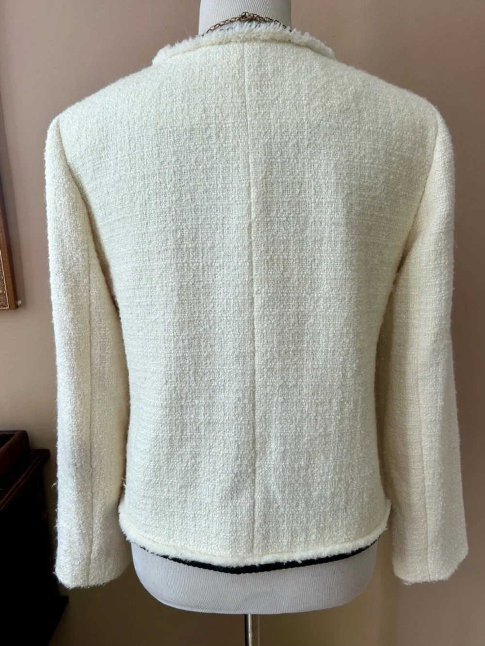 J. Crew Frances Lady Jacket in Maritime Tweed White Black Size 12 BT548